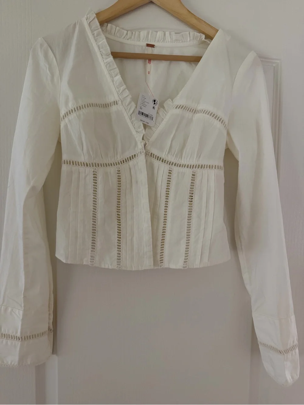 Free PeopleWhite Lace-Trim Peasant Blouse - Women Tops